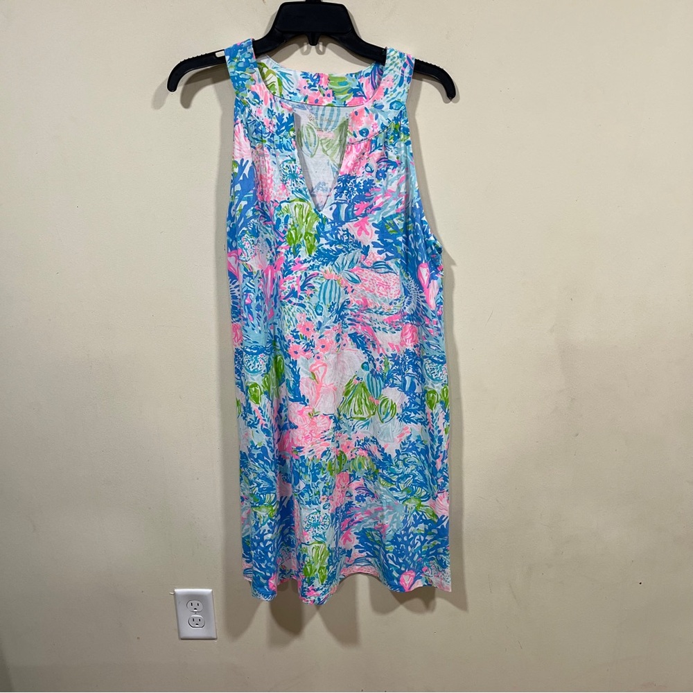 LILLY PULITZER Ross Shift Dress In Multi Fished My Wish Vibrant Cotton L